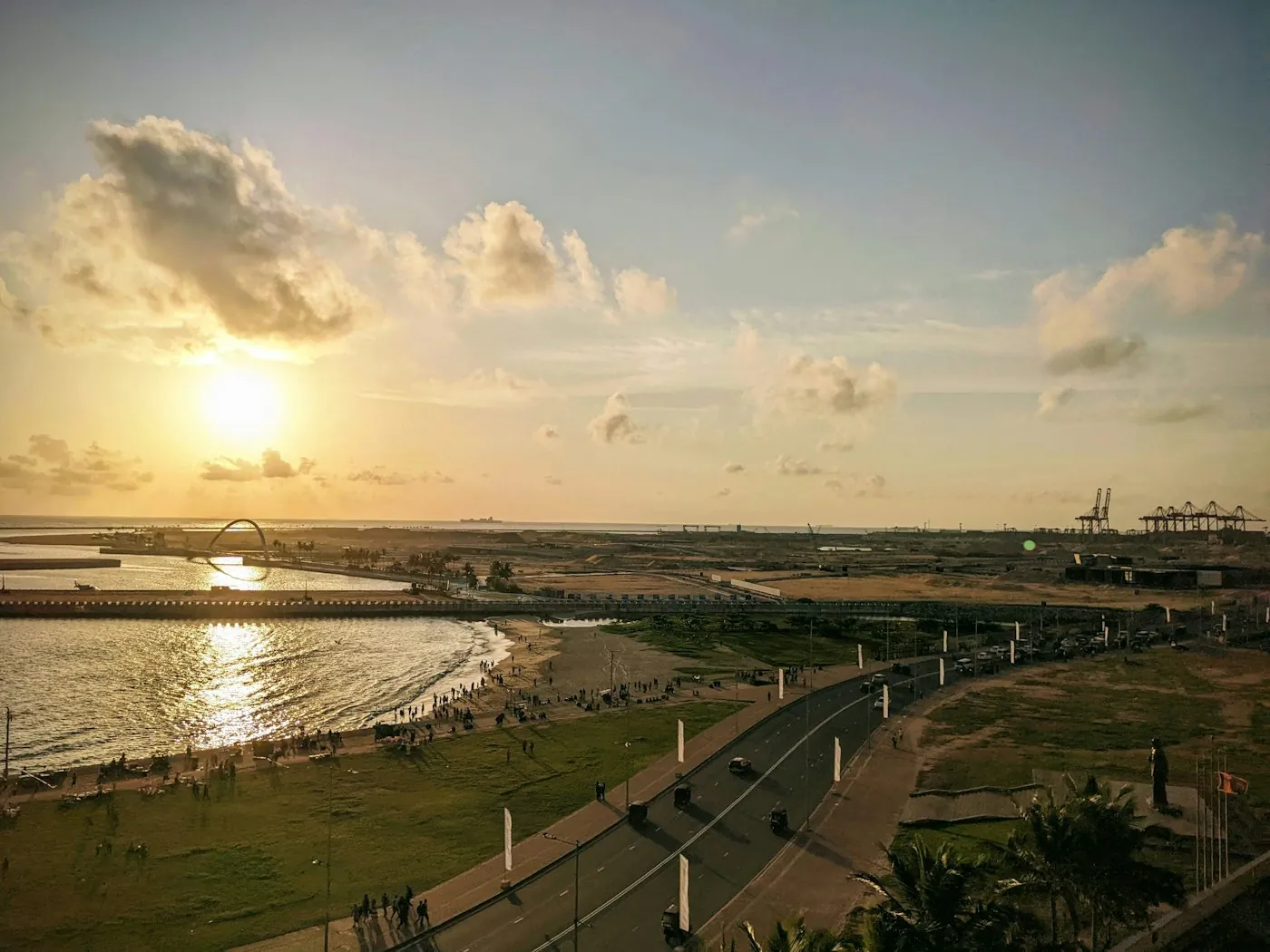 Evening traffic on the seafront road beside Galle Face Green in Colombo